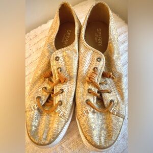 Sperry Top Sider Women’s Gold Kacky and Taupe  Slip-On Sneakers Size 11